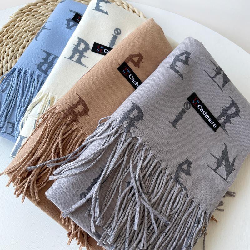 New Digital Printing Imitation Cashmere Scarf Women's Letter Printing Tassel Warm Extended Coffee Shawl