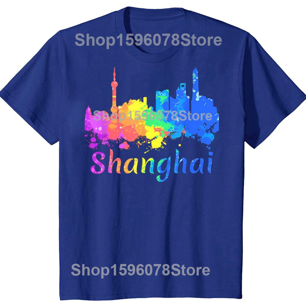 Vtipné Čína Šanghaj Panorama Akvarel Suvenýry Trička Pánské Humor Streetwear Tričko Krátký Rukáv Unisex Volné Oblečení