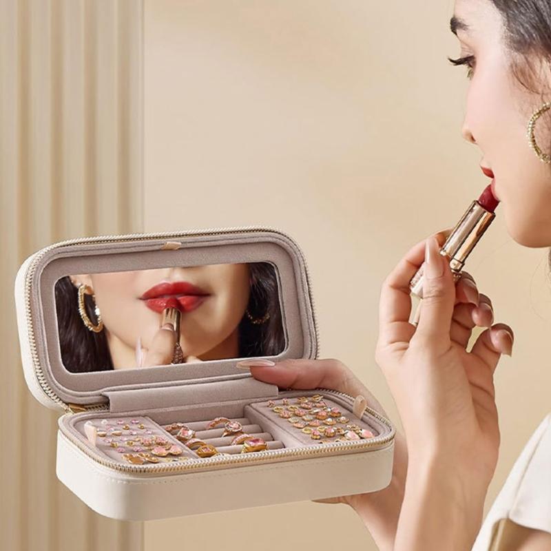 Schmuckkasten aus PU-Leder Zubehör-Organizer mit weichem Samt-Innenfutter Aufbewahrungskoffer für Ohrringe Armbänder Halsketten