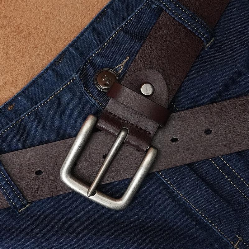 Men's Retro Buckle Cowhide Leather Belt - Fashionable & Versatile Genuine Leather Pants Accessory.