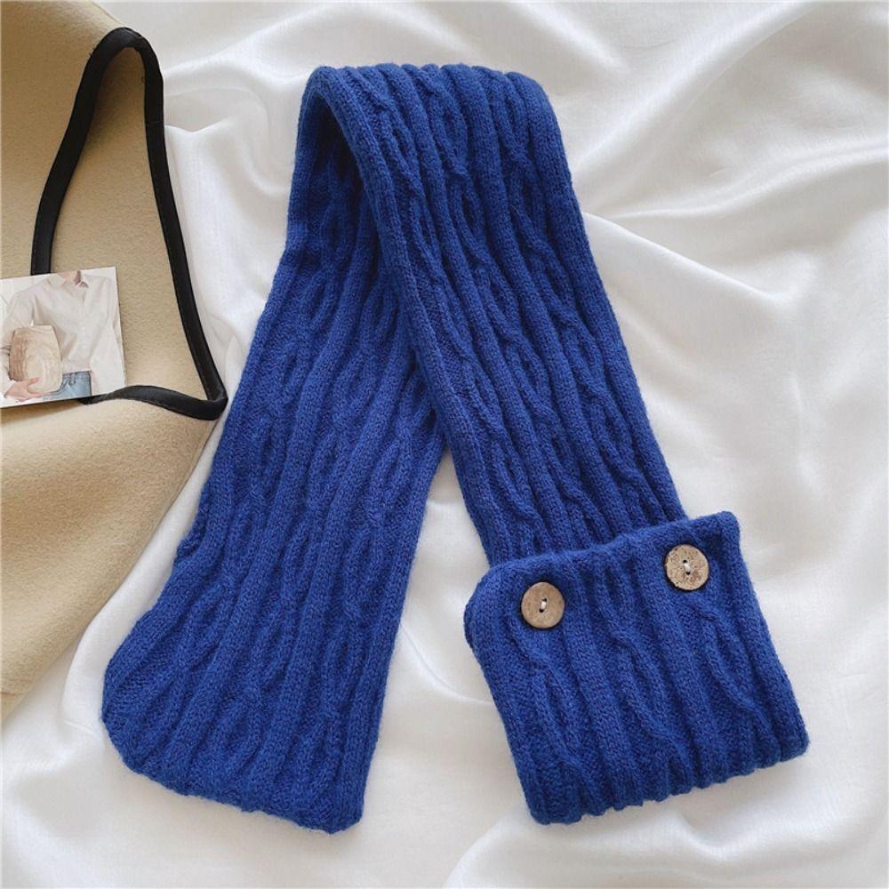 Windproof Cross Scarf Button Women Winter Neckerchief Casual Knitted Scarf Apparel Accessories
