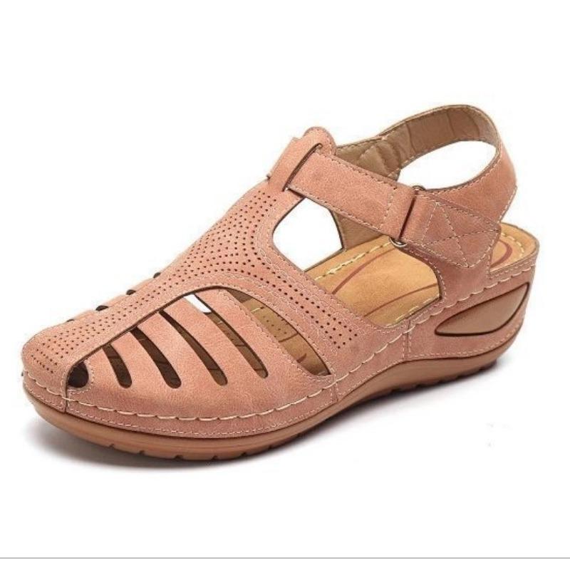 Summer retro women's sandals car line hole shoes non-slip large size round head wedge sandals women
