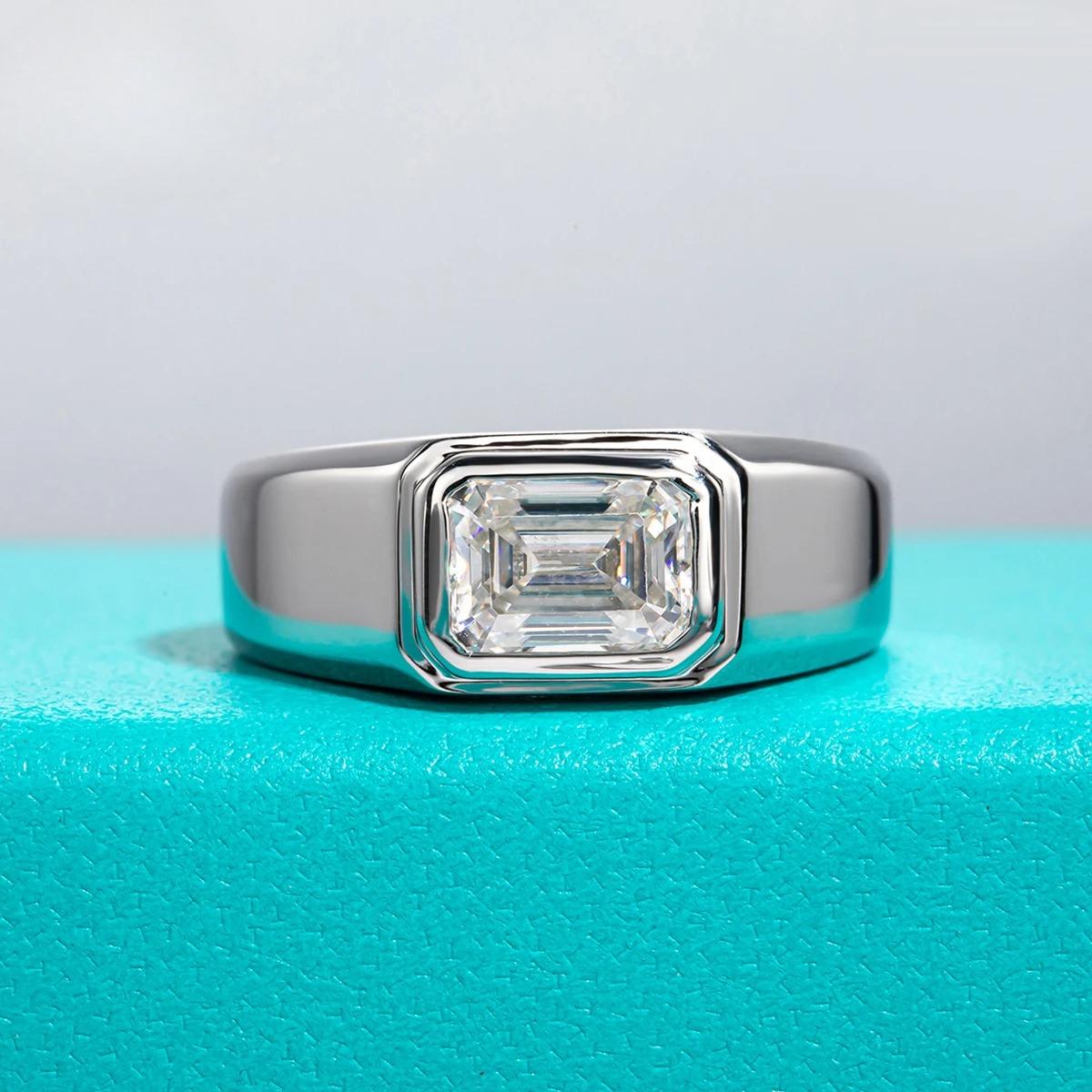 AnuJewelColor Smaragda Moissanīta Vīriešu Gredzens Sudraba
