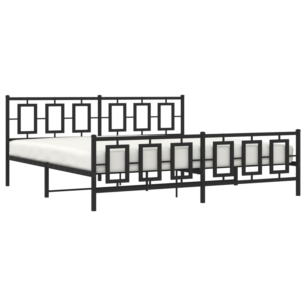 Metal Bed Frame with Headboard and Footboard Black 193 X 203 Cm