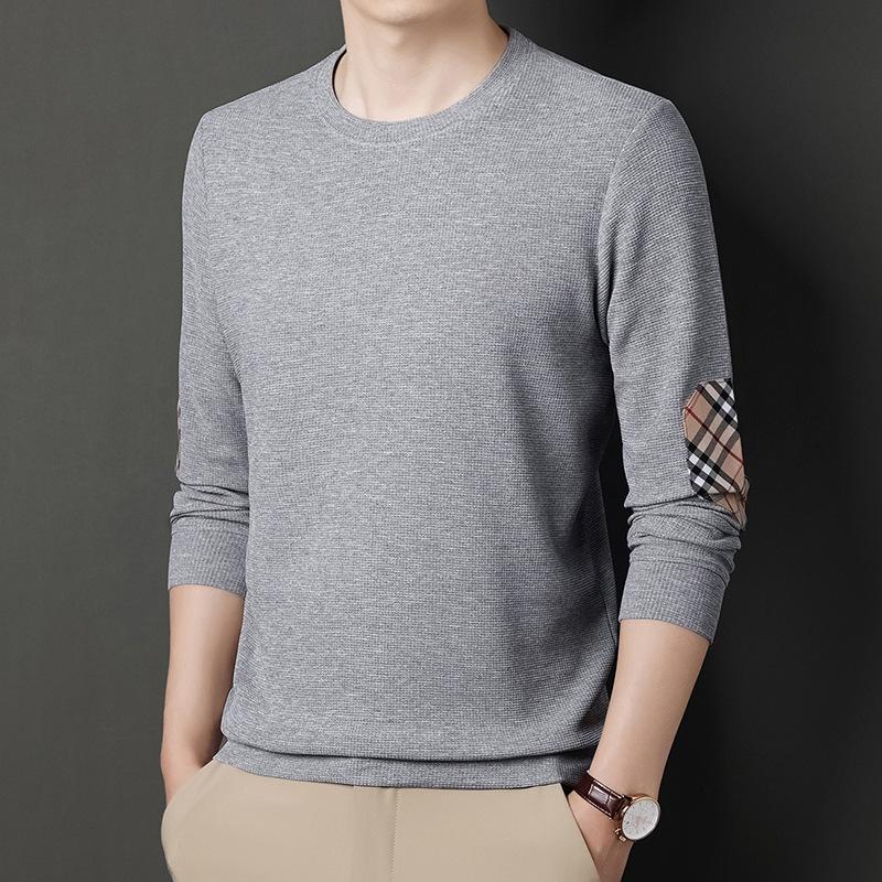 Men's Spring and Autumn New Men's T-shirt Youth Solid Color Long Sleeve Crewneck Bottom Shirt Men's Wear
