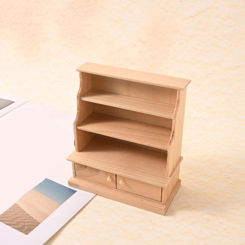Antique Miniature Library Shelf 1/12 Scale Wooden Display Cabinet For Dollhouses Enthusiasts