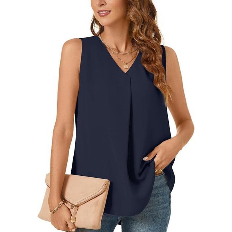 BITCED Women's Fashion Casual Solid Color Print Sleeveless V Neck Blouses & Shirts