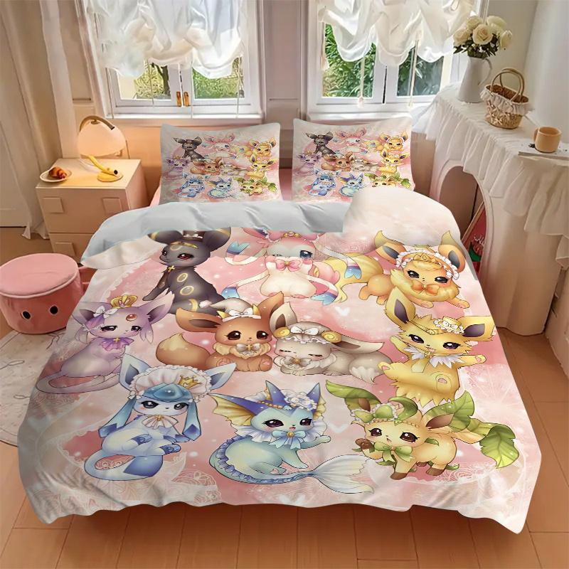 3pcs Enchanted Eeveelutions Bedding Set - 1 Soft Quilt Cover + 2 Pillowcases, Machine Washable - Suitable for All Seasons, Perfect Gift for