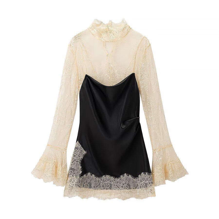 European and American style, new women s fashion, fashionable casual classic, lace patchwork dress S