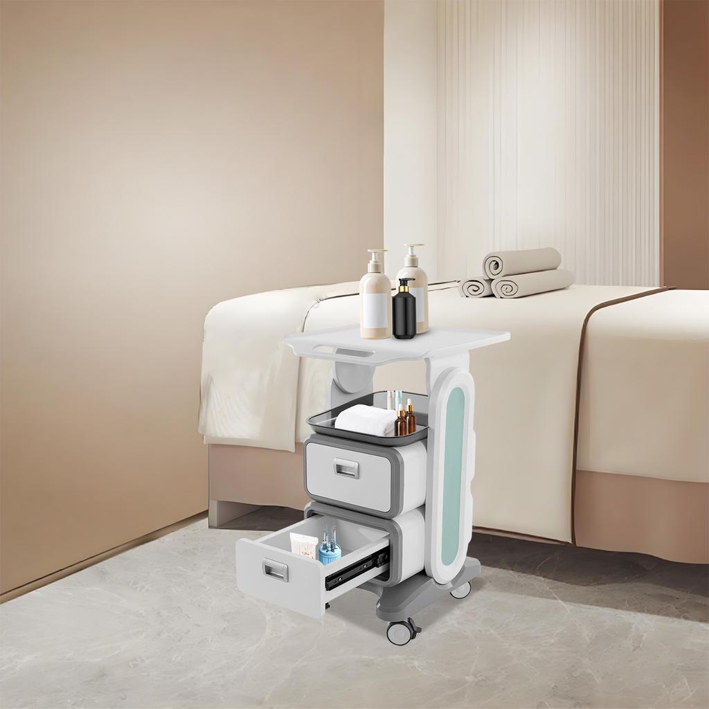 2-Drawer 2-Tray Rolling Salon Cart - Professional Medical Trolley for Dental Office, Spa, Lab & Cavitation Machine Storage