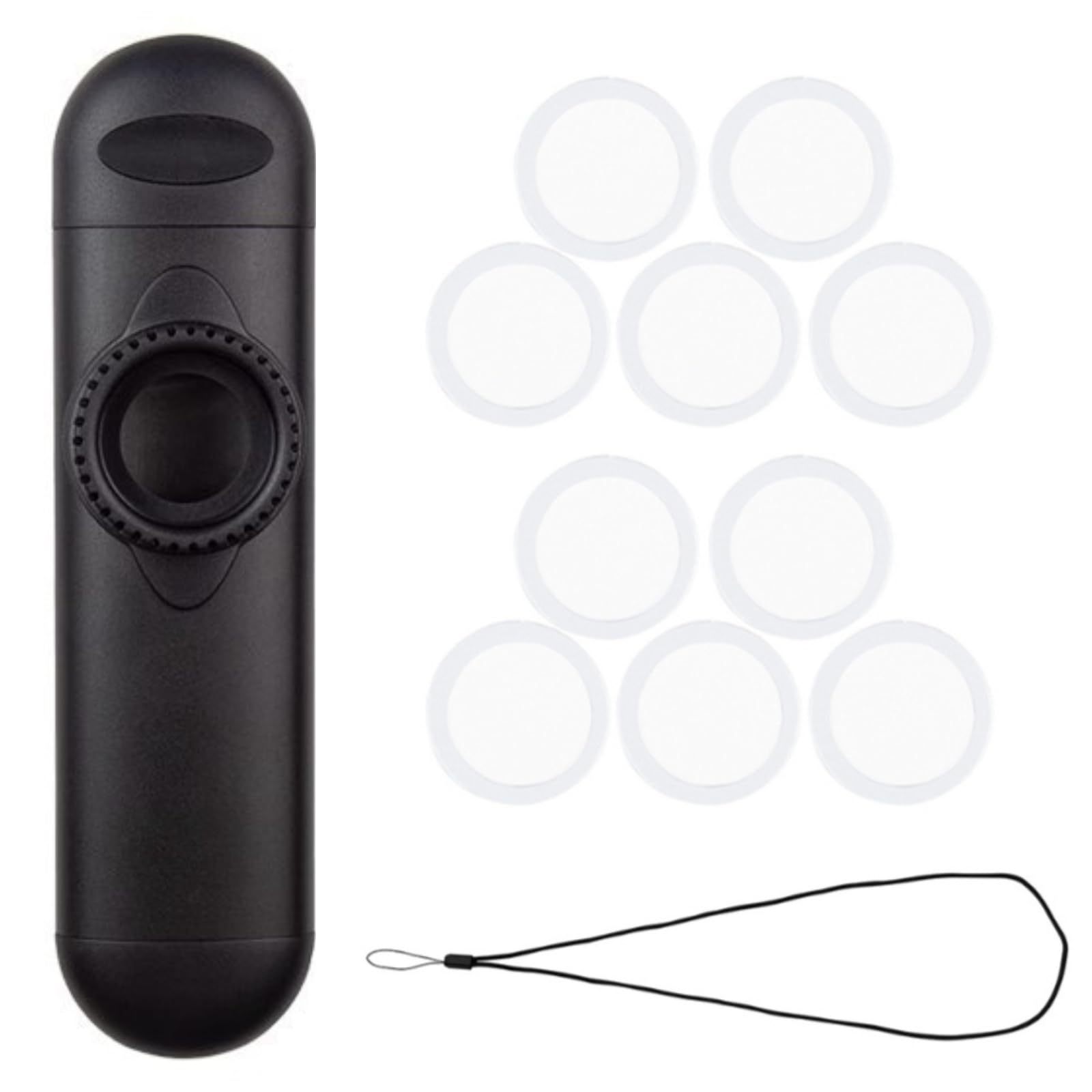 

Музыкальный набор ATAK Kazoo с 10 вибрирующими и металлическим шейным ремешком, мембранами для начинающих, мундштуком, безопасным для зубов, (черный) чёрный