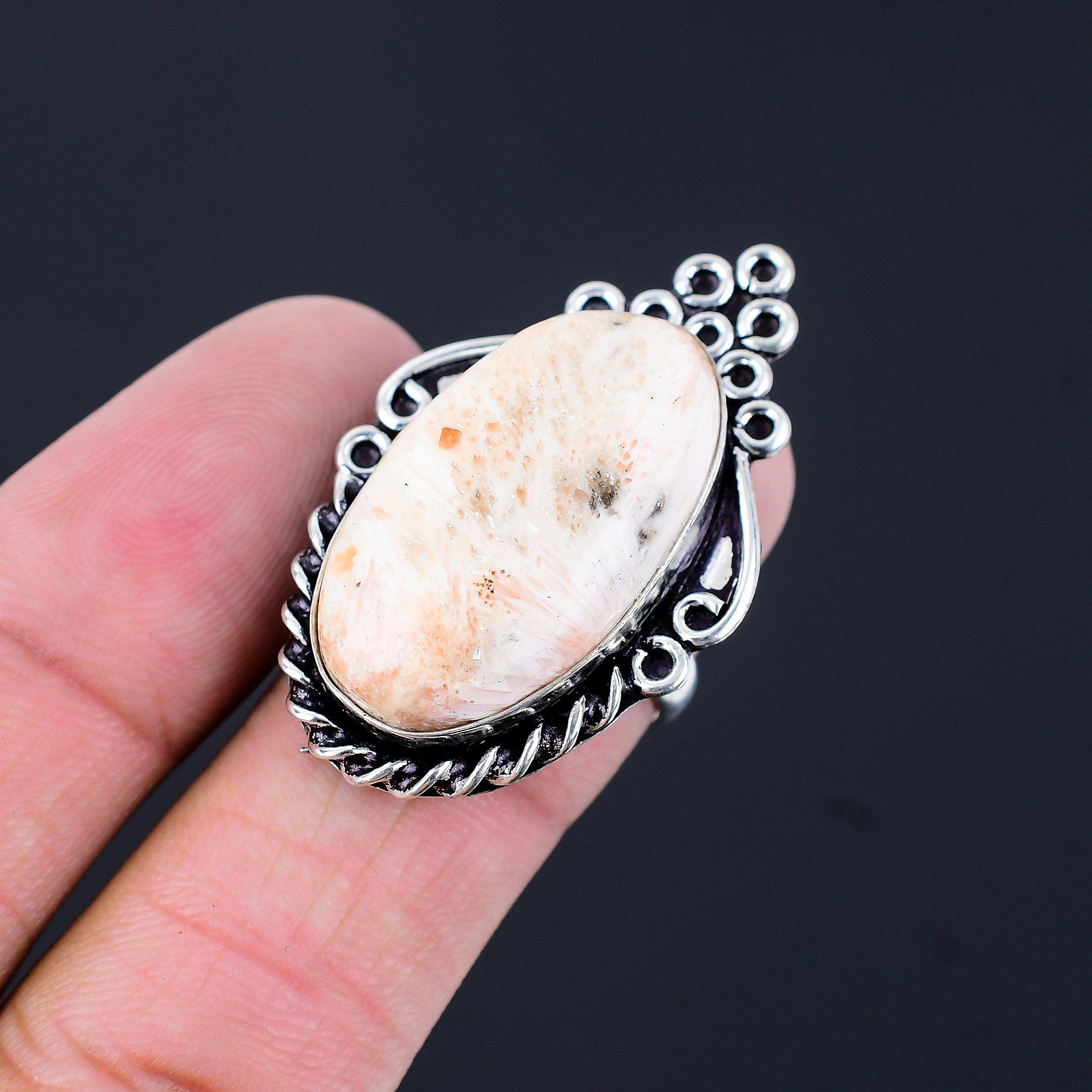 Daughters Day Deal Scolecite Stone Statement Ring Jewelry Sterling Silver US 8 8