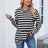 Damen Modischer Lässiger Gestreifter Kapuzenpullover mit Tasche Locker Langärmlig