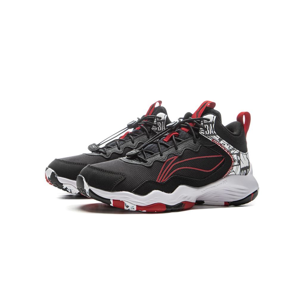 Li Ning Kids Pioneer Ling I TD Synthetic Leather Comfortable Shock Absorption Low Top Basketball Shoes Kids basketball shoes Black Red YKBU128-3