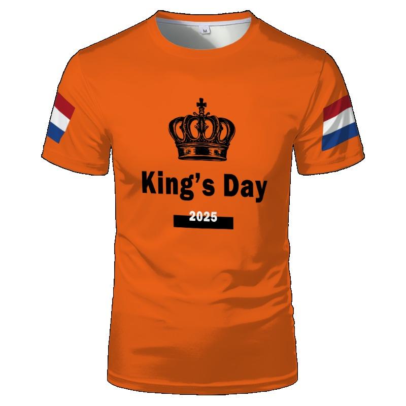 

Футболка с оранжевым узором ко Дню короля в Нидерландах, с изображением голландского флага, для отдыха, спорта, модного тренда, мужская и женская, оверсайз 6XL