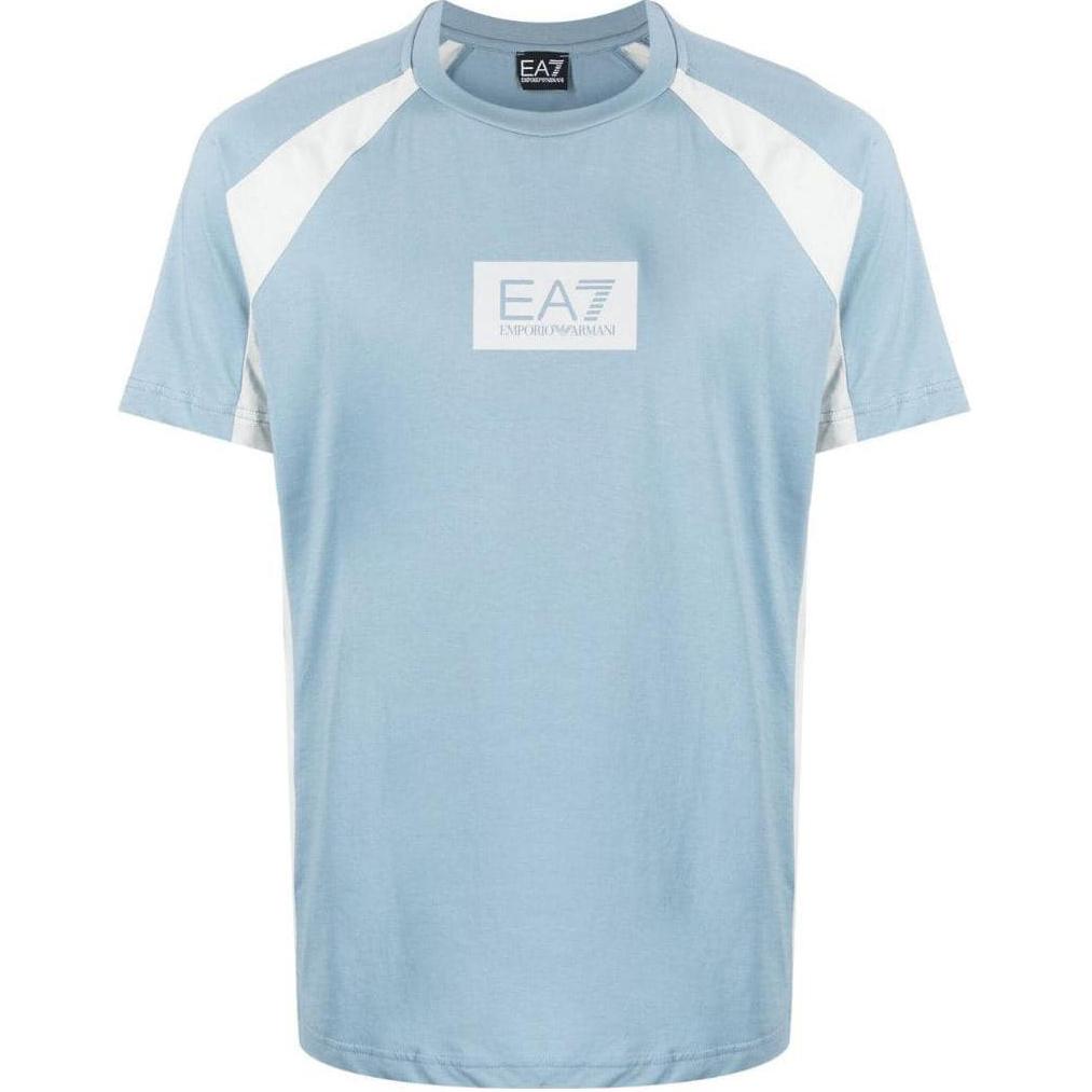 Emporio Armani EA7 SS23 Logo Print Color Block Raglan Short Sleeve T-Shirt Men tops Blue 3RPT27-PJ02Z-1506 XS