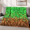 Pixel Grid Miners Kids Flannel Blanket, Geometric Grid Patchwork Pixelated Bed Blanket, Cartoon Gamepad Video Games Girls Boys Sofa Decor, Brown