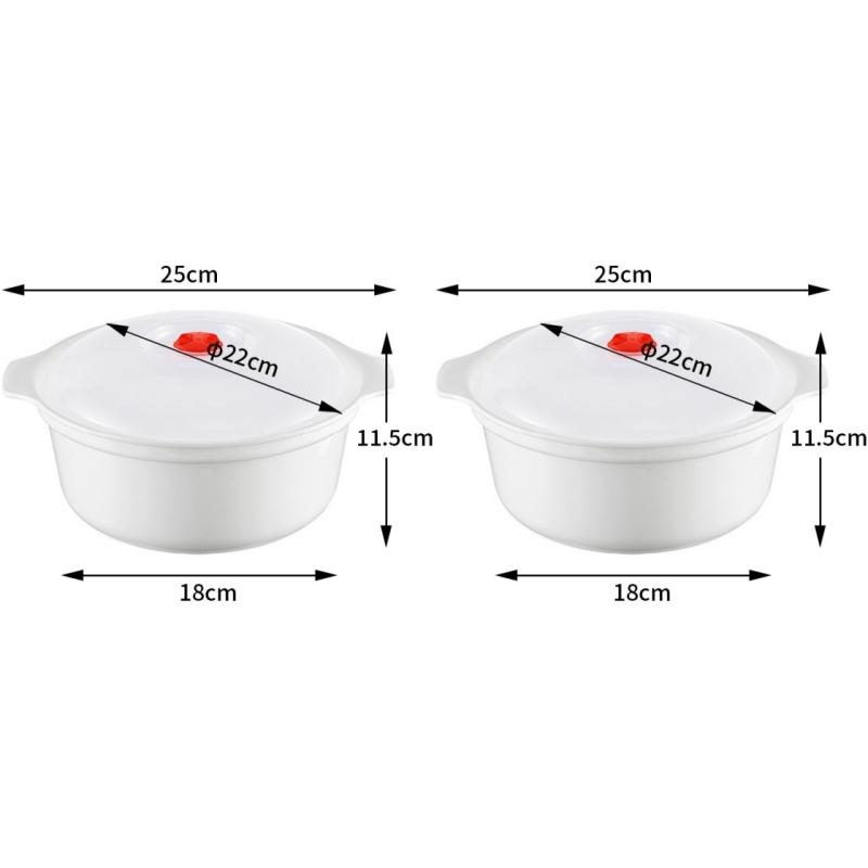 2Pcs Two Ear Round Microwave Lunch Box Household Plastic Heating Fresh Keeping Box With Lid Steamed Bun Instant Noodles Bowl