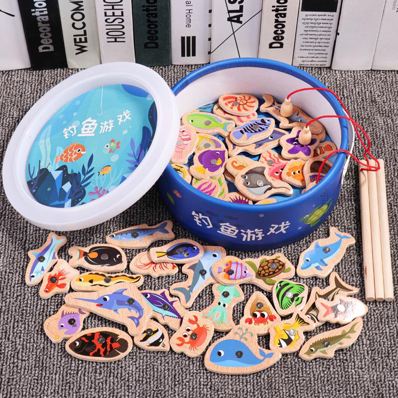 Wooden Magnetic Ocean Fishing Game Toy for Early Education and Parent-Child Fun