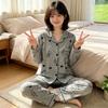 High-value imitation cotton long-sleeved pajamas women's spring and autumn new casual loose striped cardigan loungewear set