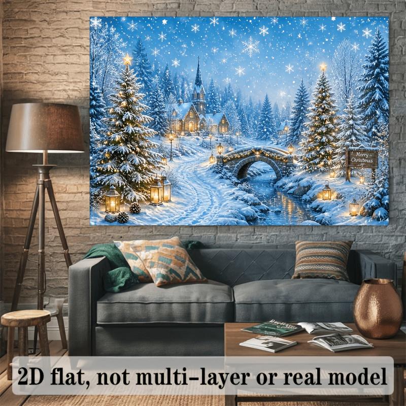 1Pcs Christmas Winter Snowy Forest Town Bridge Decoration Background Xmas Backdrop Decorations For Photo Studio Booth Party
