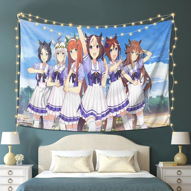 VIKAMA Uma Musume Pretty Derby Tapestry Anime Group Poster Style Wall Hanging Bedroom Dorm Desk Backdrop Decoration