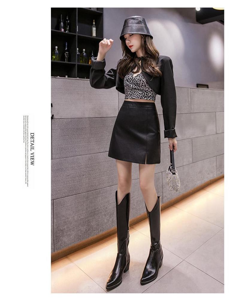 Women's 2023 A-Line PU Leather High-Waist Short Skirt - Autumn/Winter Fashion