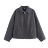 Autumn Fashionable Solid Color Wide Zipper Woolen Jacket For Women
