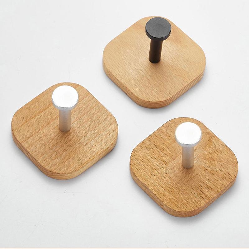 Self-adhesive Wood Hook Hanging Hanger Bathroom Kitchen Wall Hook Bedroom Coat Storage Rack Home Towel Key Home And decoration H