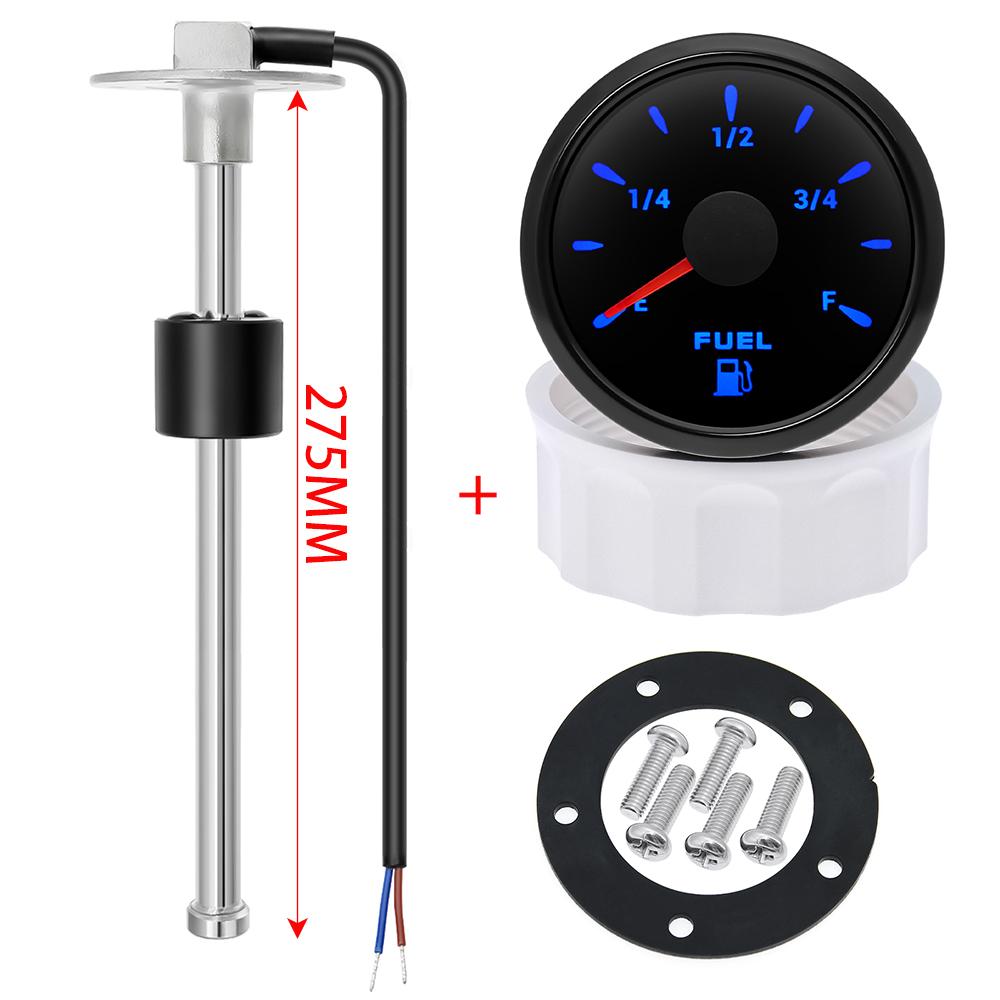 52mm Fuel Level Gauge 0-190 Ohm Fuel Level Sensor For Marine Car Boat Yacht Fuel Tank Indicator 7 Color Backlight 12V 24V