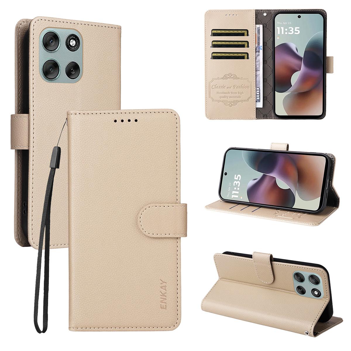 

For Motorola Moto G66j 5G/Motorola Moto G66y 5G/Motorola Moto G56 5G Wallet Case with Strap ENKAY HAT PRINCE RFID Blocking Leather Stand Phone Cover