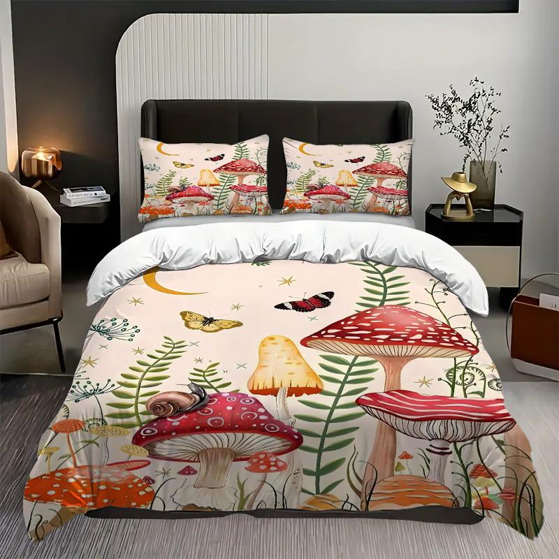 Forest Mushrooms 3D Printed Quilt Cover Set Leave Plant Soft Comfortable Bedding Cover Pillowcase Home Textiles Duvet Cover Sets