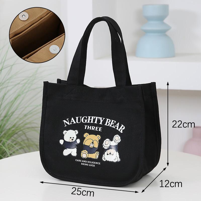 Cartoon Cute Printed Pattern Canvas Handbag Office Worker Lunch Bag Tote Bag Picnic Drink Bag Portable Outdoor Food Bags