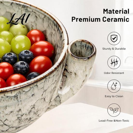 Practical Kitchen Prep Gadget Ceramic Berry Swirl Bowl Auto Fruit Washing Vegetable Drainage Bowl for Strawberries Colander with Drain Holes Produce