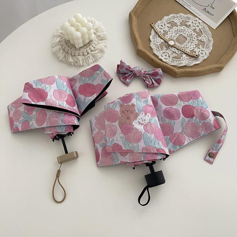 Cute Girl Sun Umbrella Mini Folding Sun Protection UV Protection Sunny and Rain Dual Purpose Sun Umbrella