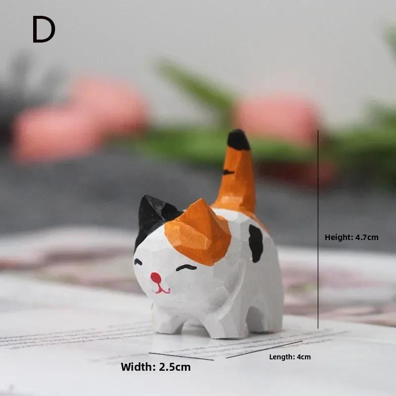 1PC Creative Desktop Wood Cat Handmade Wood Carving Kitten Ornaments Small Animal Decoration Crafts