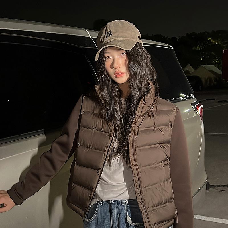 Supply Autumn New Cross-border Women's Clothing Casual Sleeves Splicing Cotton Clothing Jacket Solid Color Quilting Cotton