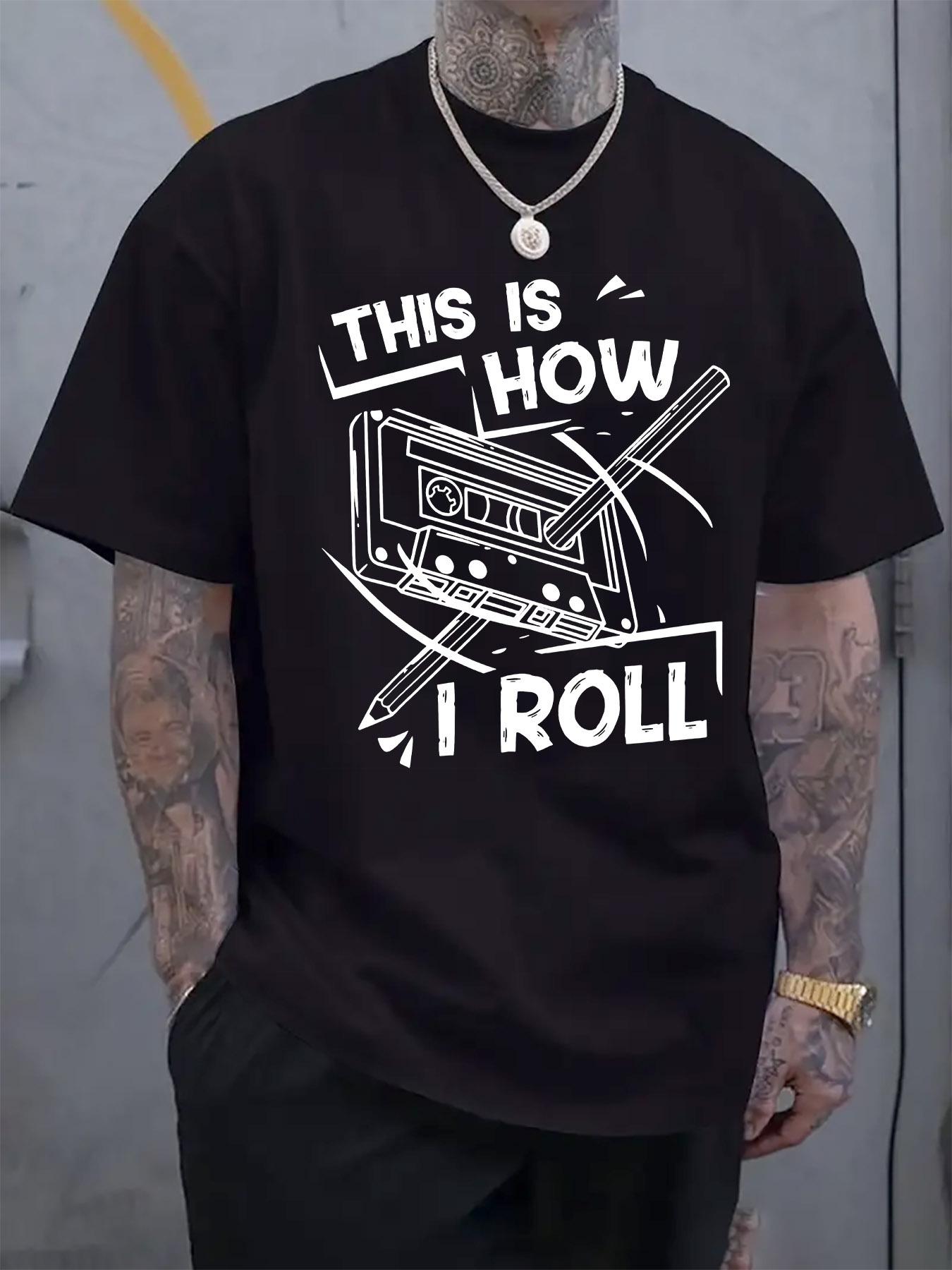 

Retro Cassette Tape Graphic T-shirt with This Is How I Roll Slogan - Light Grey Regular Fit Short Sleeve Tee for Summer Casual Wear L