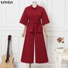 VONDA 2PCS Women Batwing Sleeve Belt Blouse and Pants Casual Oversized Two Picecs Sets Outfits