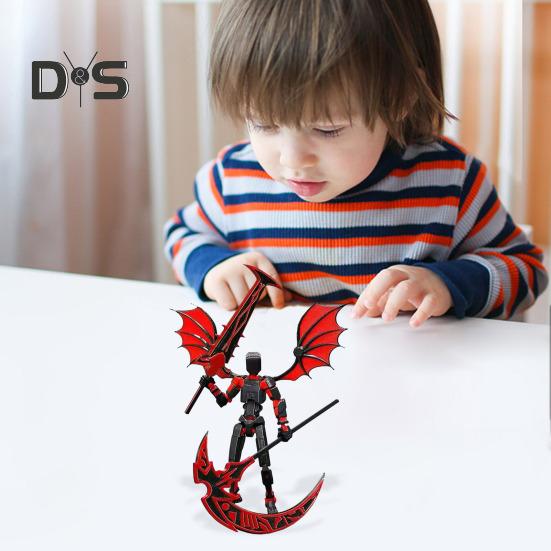 Devil Robot Action Figure with Wing Weapon Accessory Movable Joints 3D Printed Robot Model Toy Stress Relief Articulated Dummy Figurine Decoration