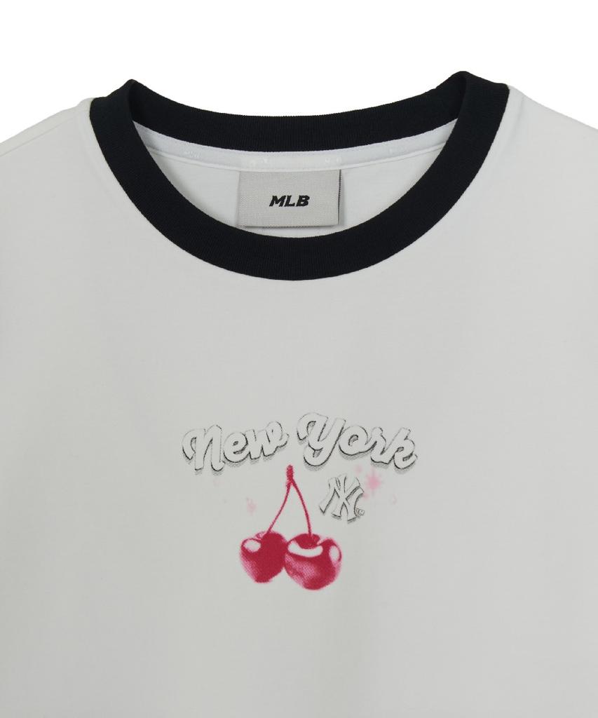 Emelbi Women'S Summer Fruit Ringer Slim Semi-Crop Short Sleeve T-Shirt Ny (White)