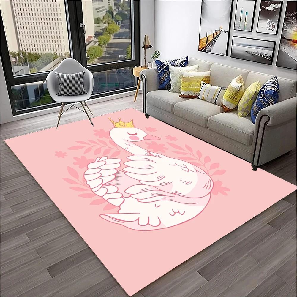 Cute Swan Princess Carpet Cartoon Animal Rug for Girl Teen Bedroom Sofa Decor Non-slip Floor Mat Entrance Doormat Kitchen Rugs