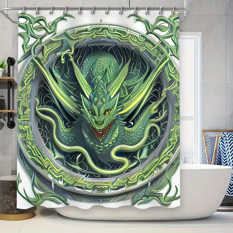 Epic Dragon Art Shower Curtain - Waterproof, Mildew-Resistant, Machine Washable For Fantasy-Themed Bathroom Decor