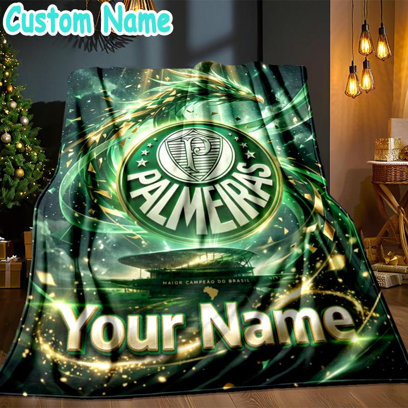 Custom Name Sociedade Esportiva Palmeiras Throw Blanket - Perfect for Couch, Bed, Office, and outdoor Travel - Ideal Gift for Christmas & Holidays