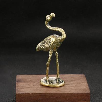 Brass Flamingo Statue Desktop Ornament Antique Pure Copper Animal Figurines Figurines Home Decoration Accessories Collection