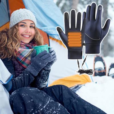1 Par Luvas Aquecidas USB Forradas com Lã Antiderrapantes Touchscreen Quentes Clima Frio Inverno Exterior Ciclismo Homens Mulheres Luvas de Aquecimento Elétrico