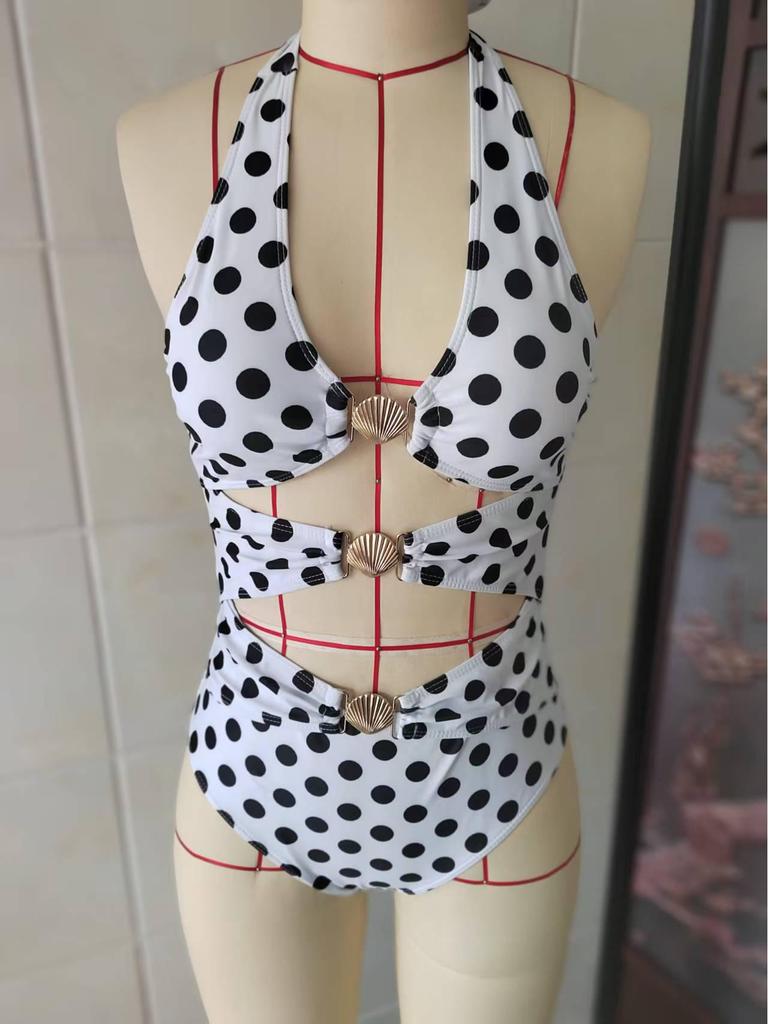 Damen Neckholder-Badeanzug mit Polka-Dots und sexy Cut-Outs