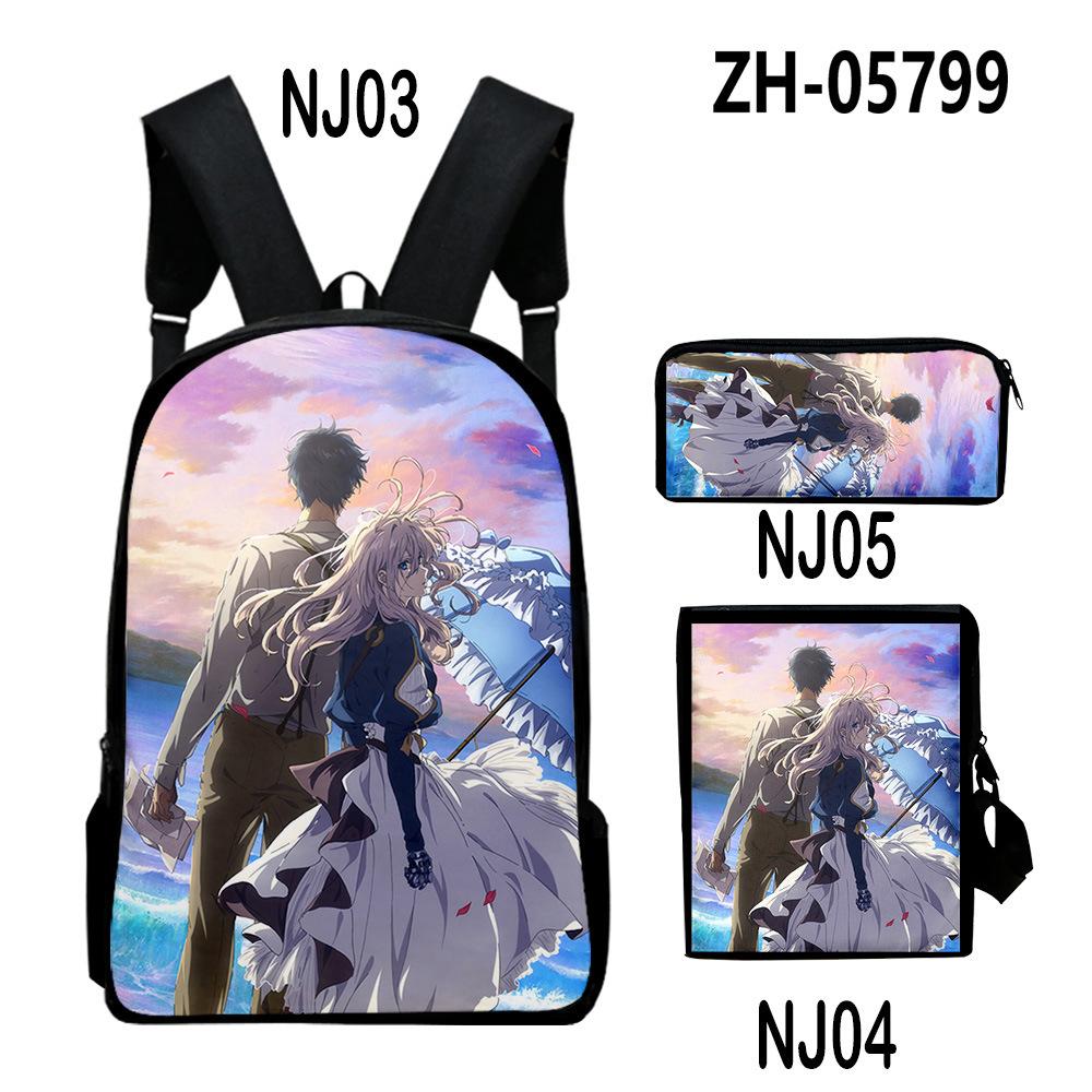 Classic Novelty Violet Evergarden 3D Print 3pcs/Set Pupil School Bags Laptop Daypack Backpack Inclined Shoulder Bag Pencil Case