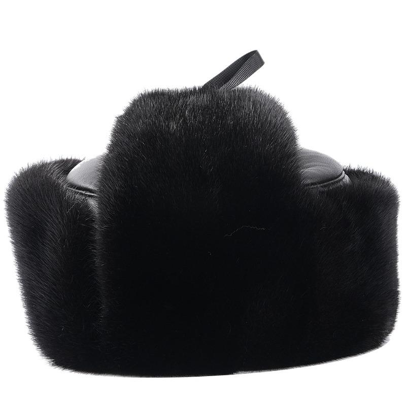 Căciulă de blană de nurcă pentru bărbați, protecție pentru urechi, călduroasă, groasă, protecție pentru urechi din nurcă întreagă, căciulă de blană