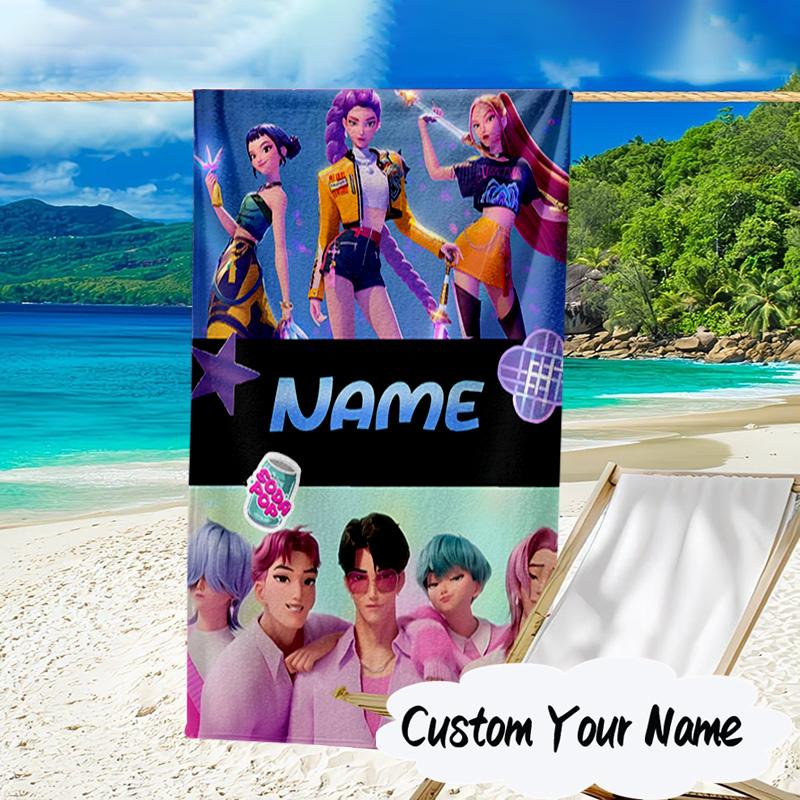 Custom Name Fantasy Night Trio K-Pop Microfiber Beach Towel Super Soft & Absorbent for Bath, Beach, Travel Bath Time Accessory, Fan gifts